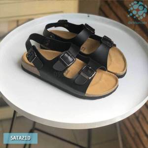 Giày sandal đế trấu 2 khóa màu đen